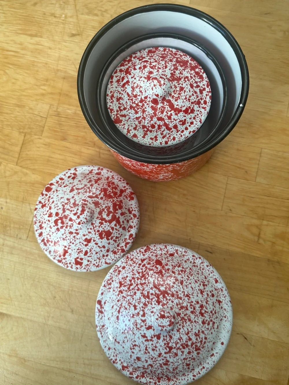 Farmhouse Red White Enamelware Splatterware Speckle Canister Set